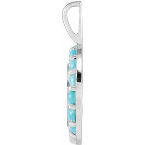 14K White Gold Natural Turquoise Engravable Halo-Style Pendant