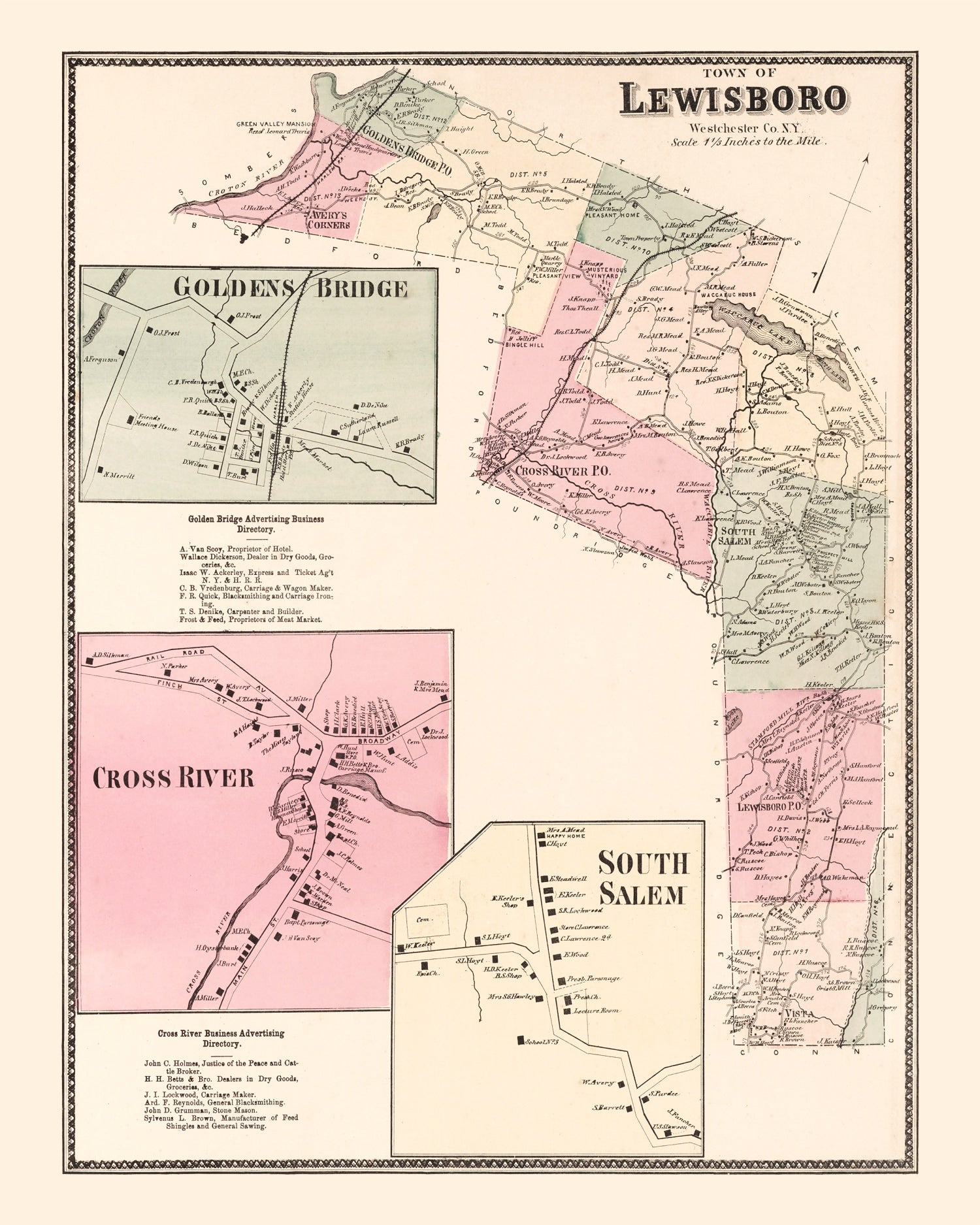 Vintage Map of Golden's Bridge, New York 1867