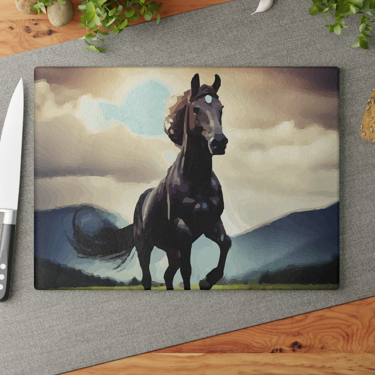 Wild Black Horse Glass Cutting Board