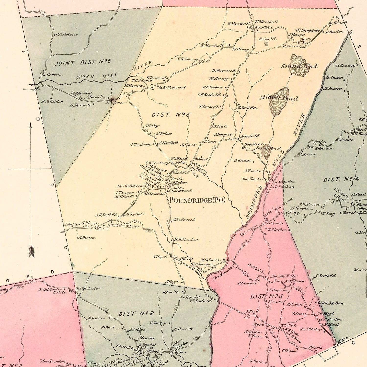 Vintage Map of Pound Ridge, New York 1867