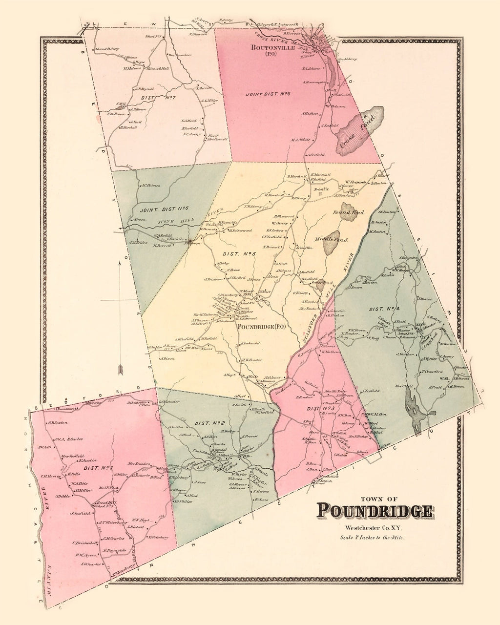 Vintage Map of Pound Ridge, New York 1867