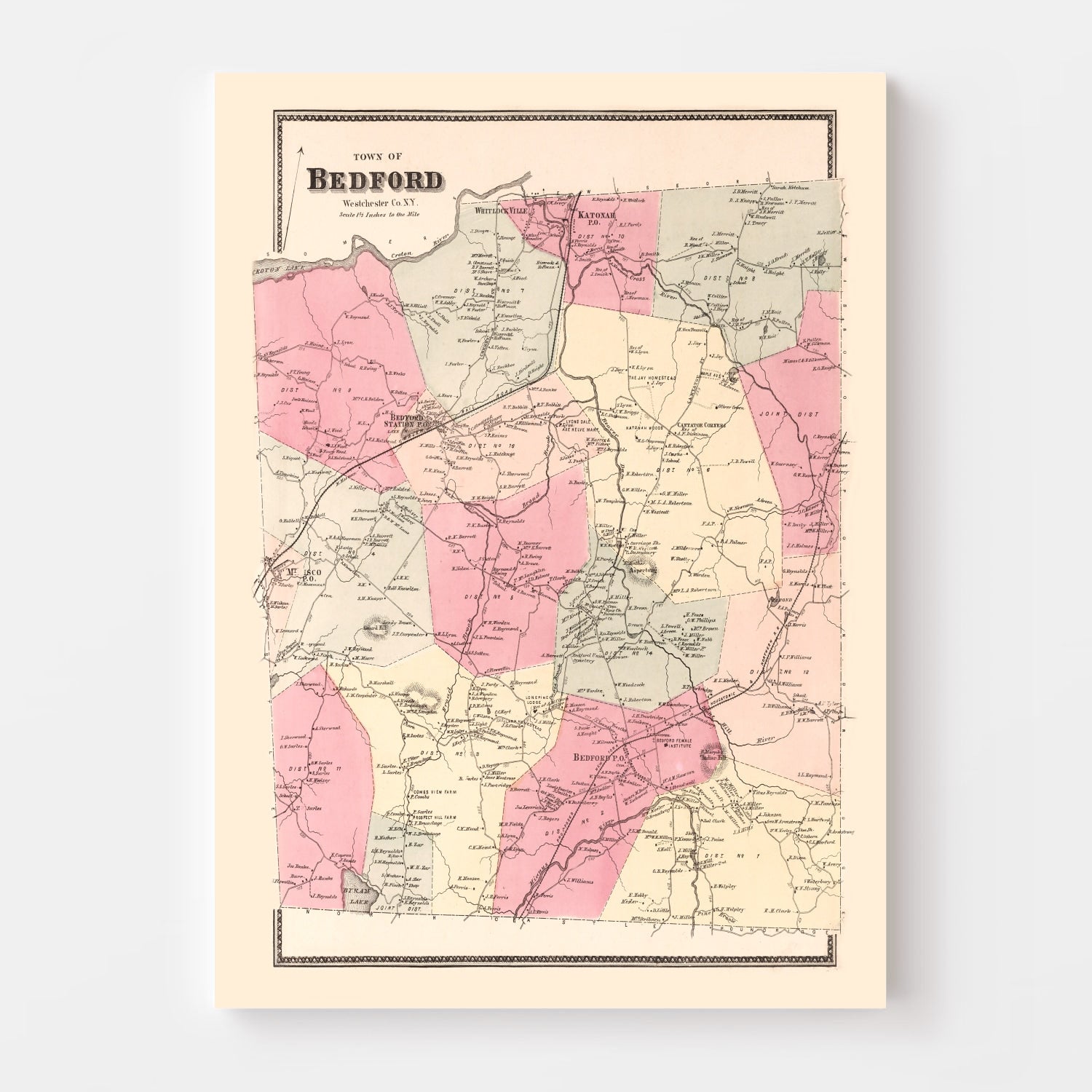 Vintage Map of Bedford, New York 1867