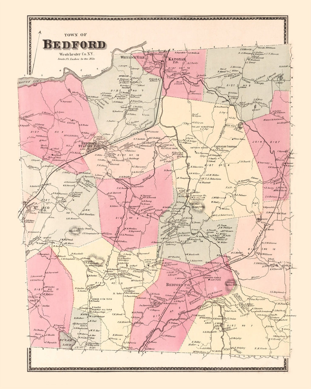 Vintage Map of Bedford, New York 1867