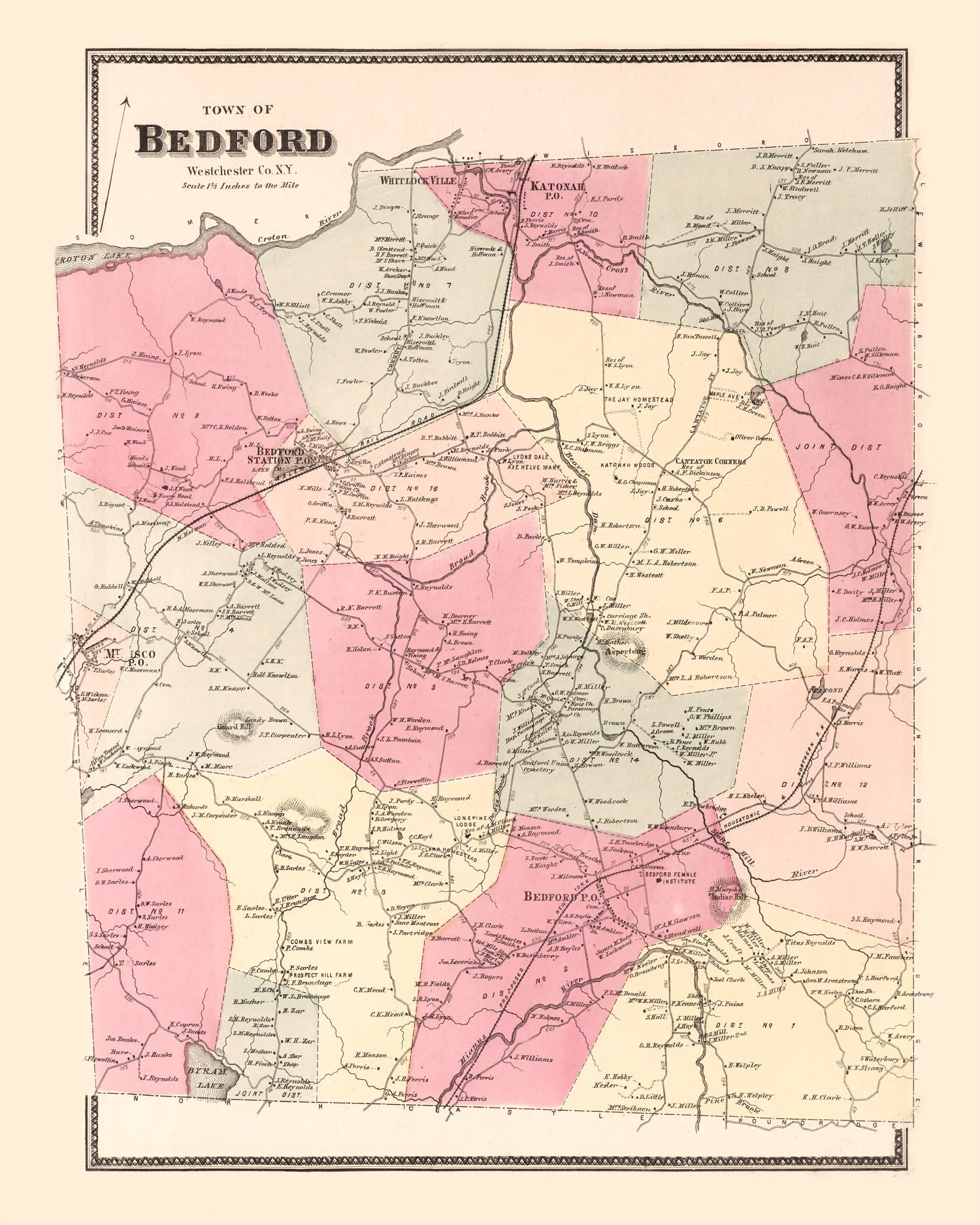 Vintage Map of Bedford, New York 1867