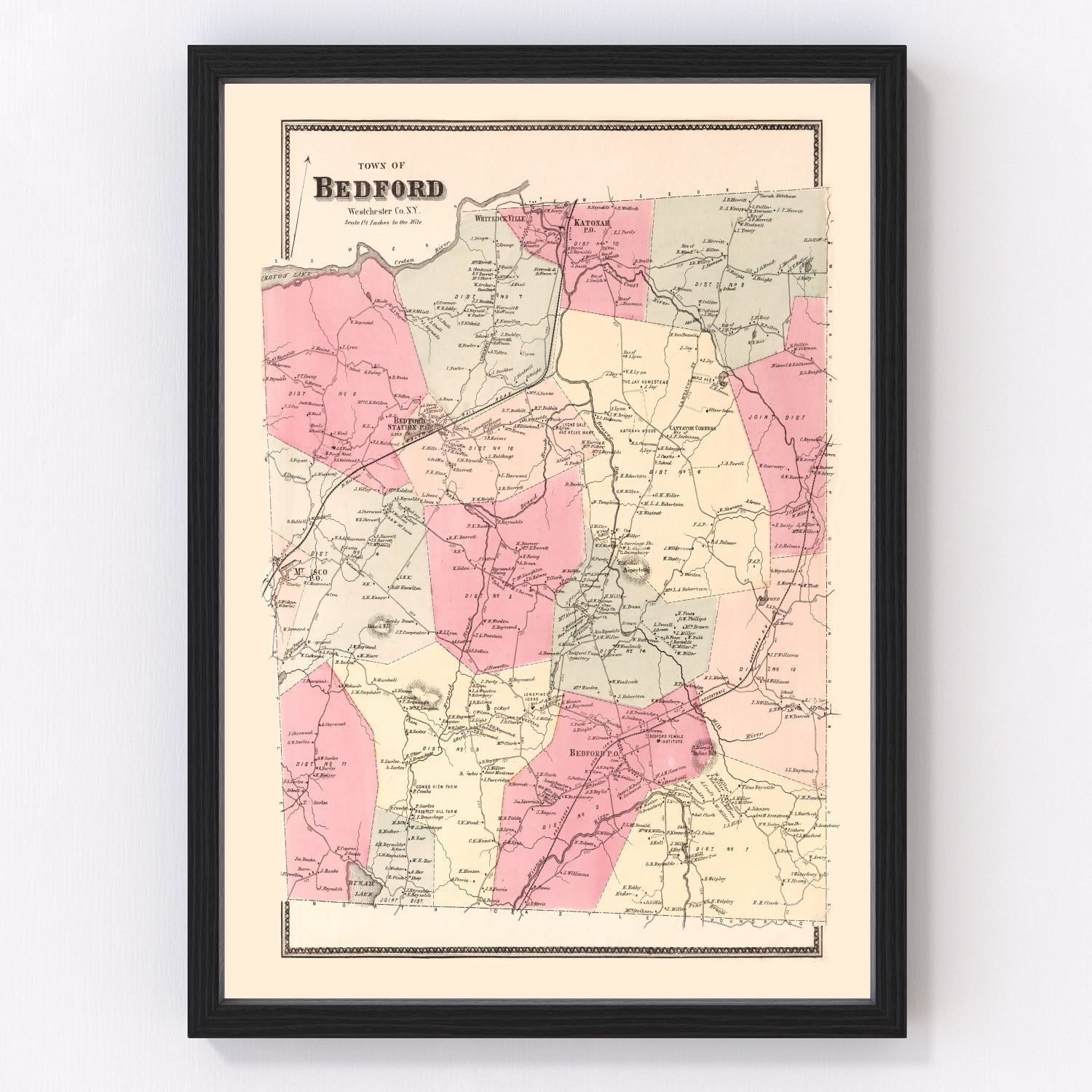 Vintage Map of Bedford, New York 1867