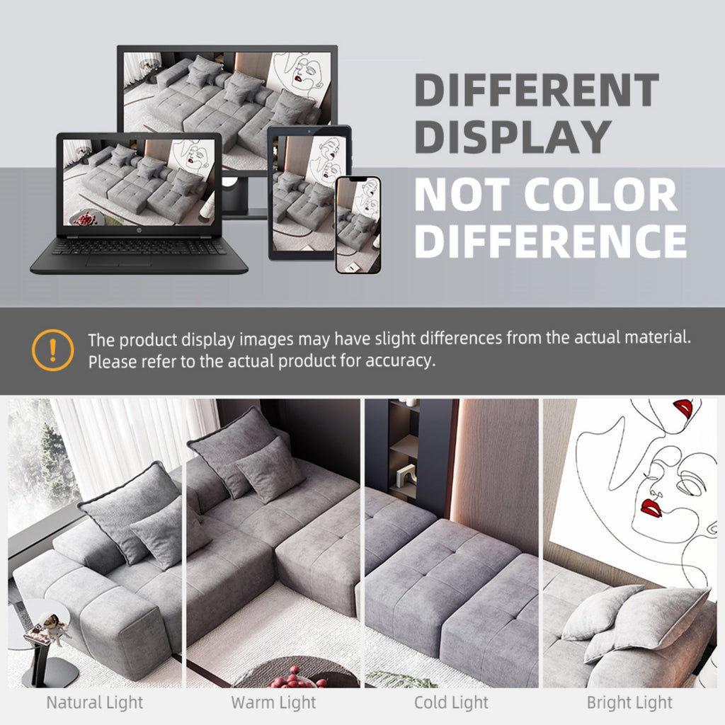 Modern Oversized Modular Sectional Sofa,Sparkling Chenille Fabric Soft Cushion Sofa with 6 Pillows,6 PCS DIY Combination Tufted Sofa,No Assembly Required,GREY