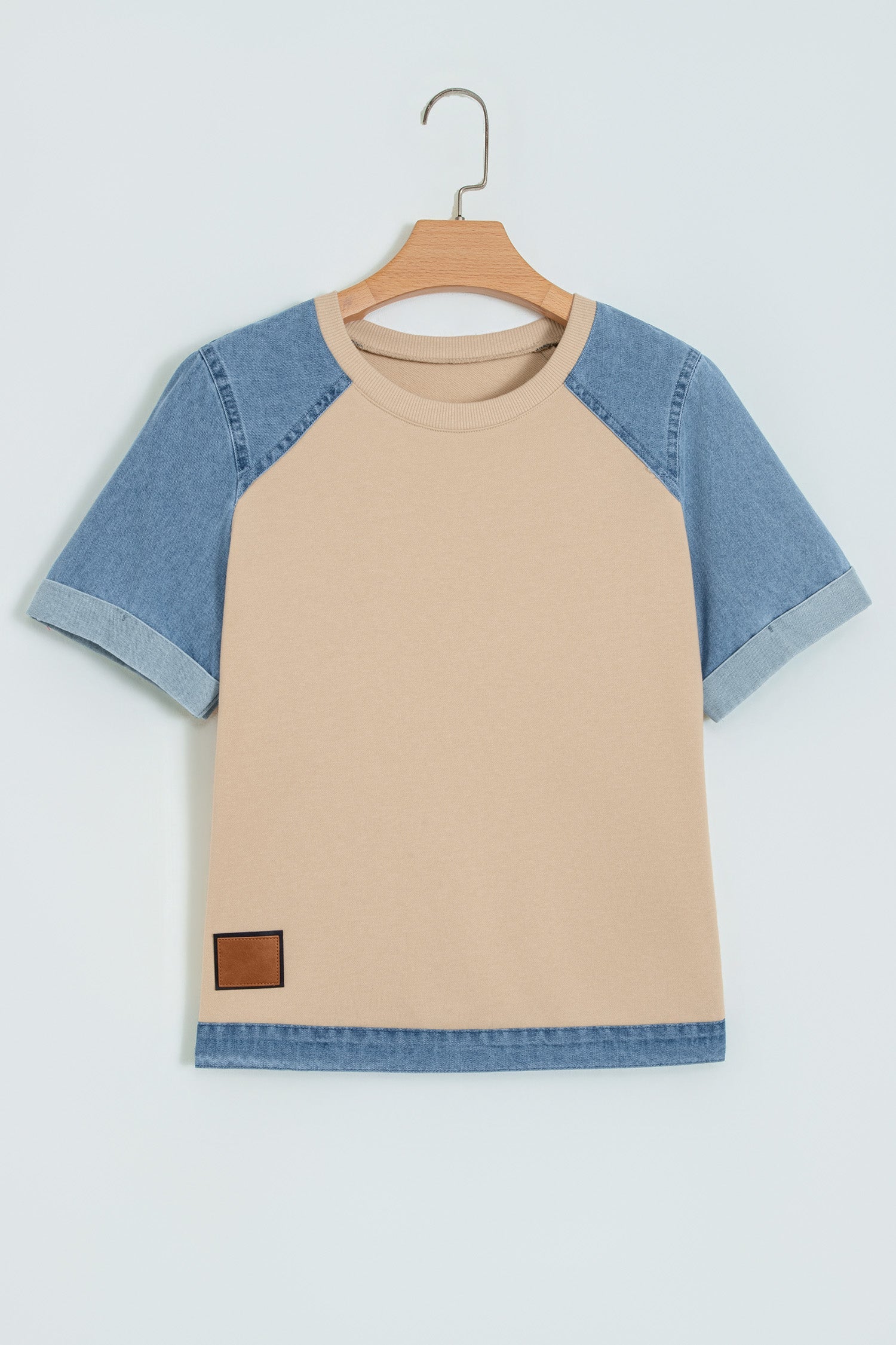 Colorblock Denim Patchwork Raglan Sleeve Tee