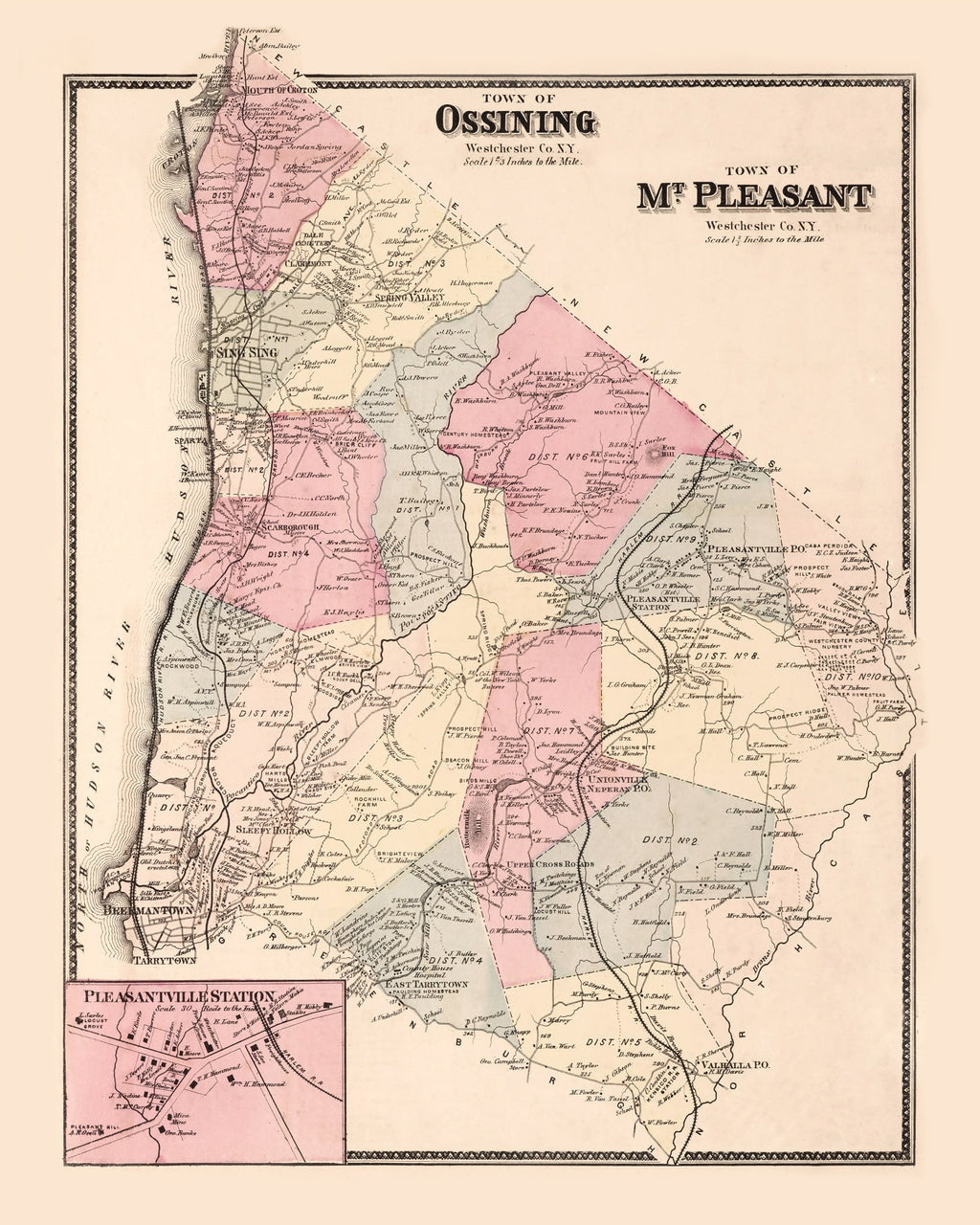 Vintage Map of Pleasantville Station, New York 1867