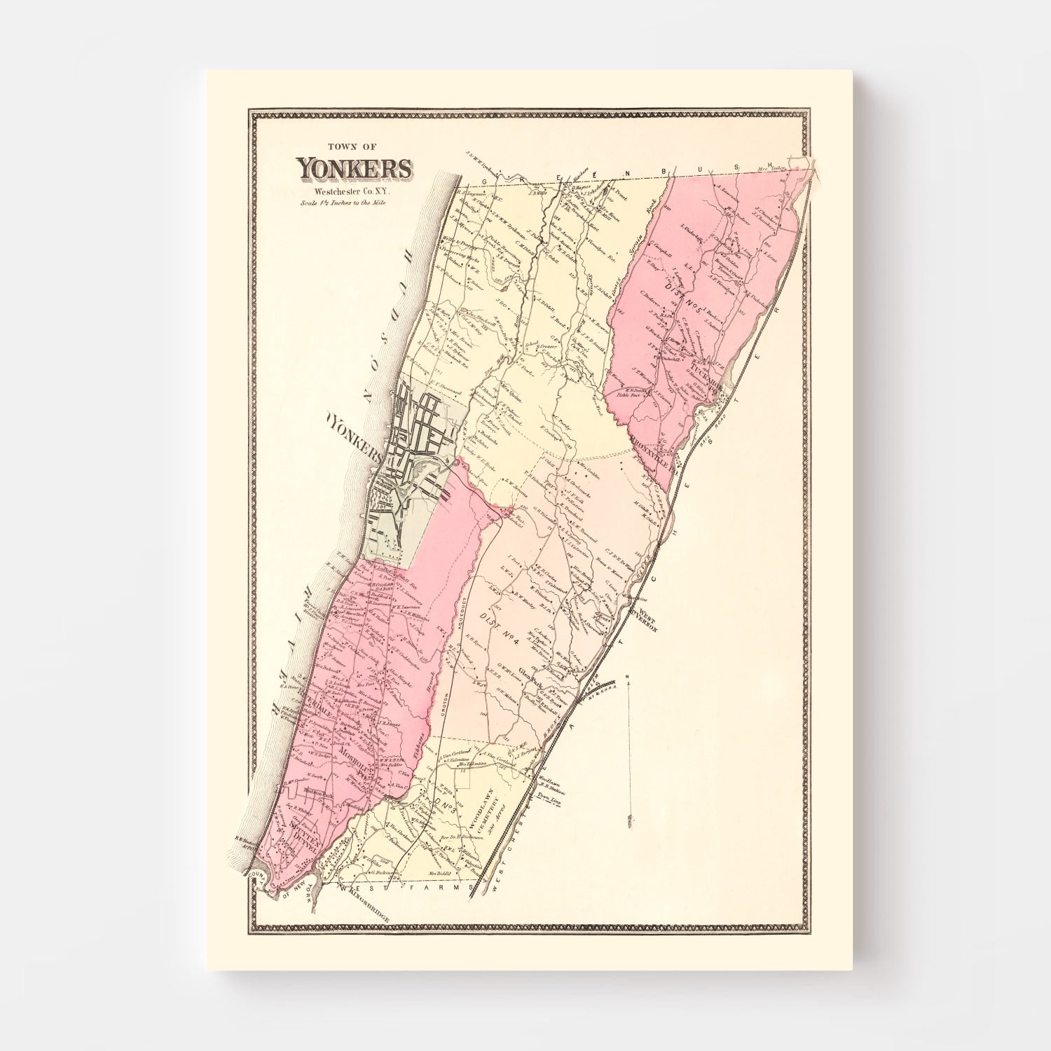 Vintage Map of Yonkers, New York 1867