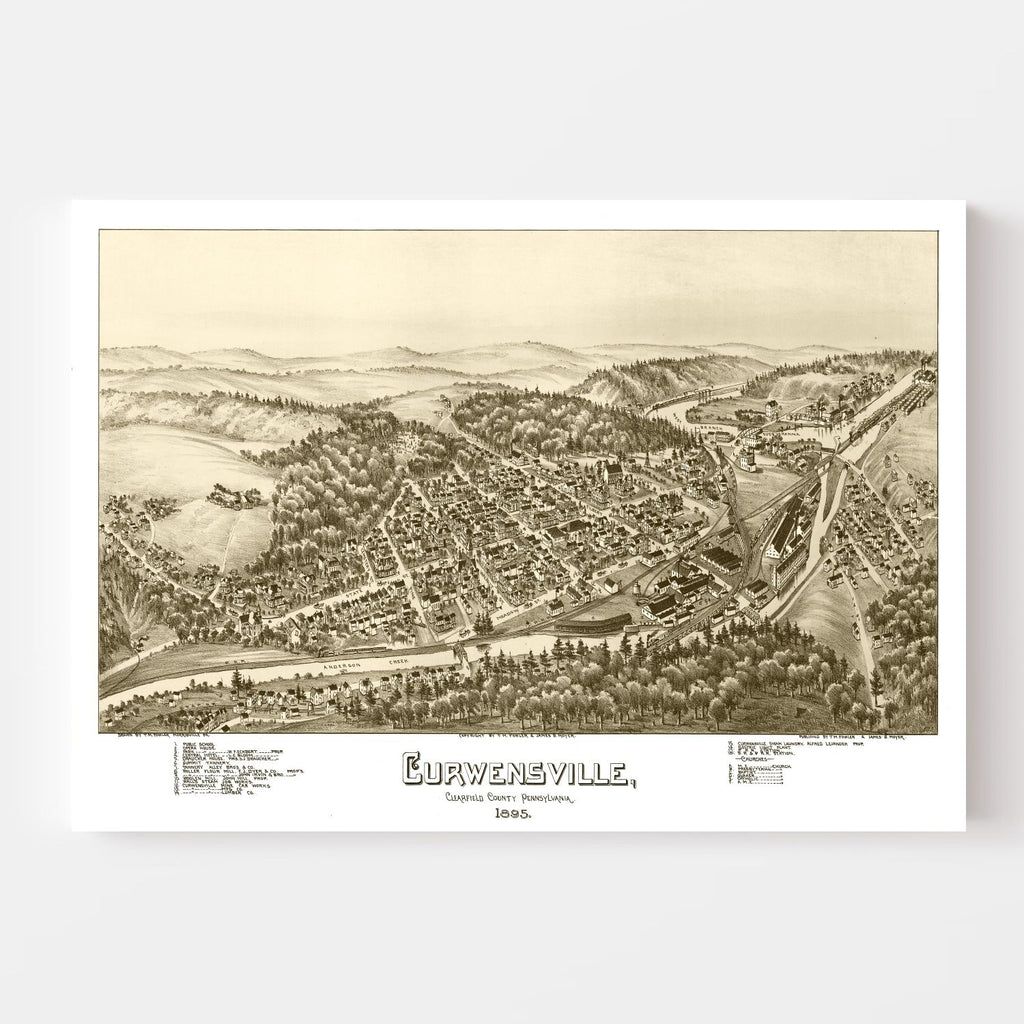 Vintage Map of Curwensville, Pennsylvania 1895