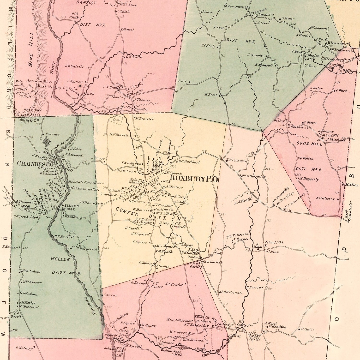 Vintage Map of Roxbury, Connecticut 1867