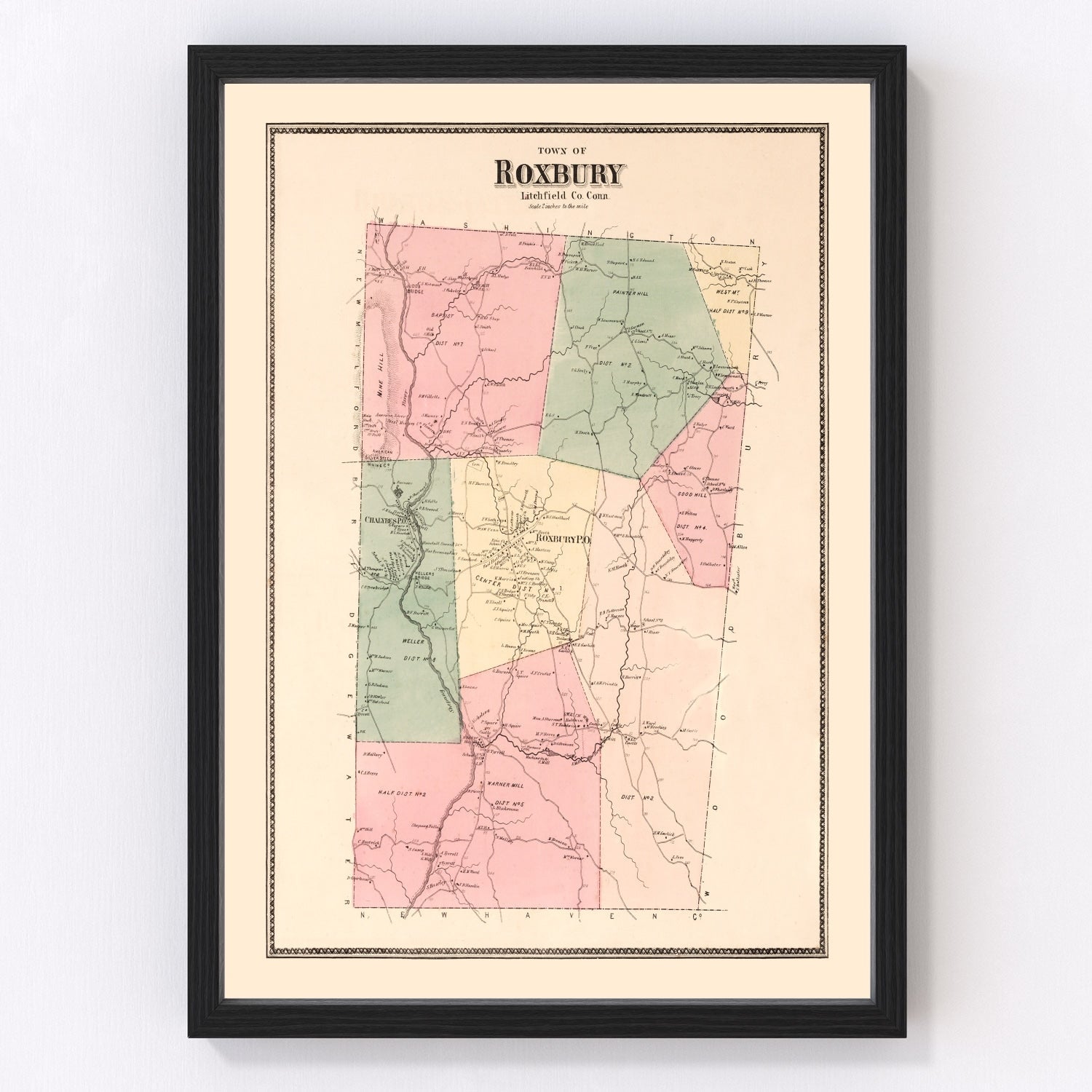 Vintage Map of Roxbury, Connecticut 1867