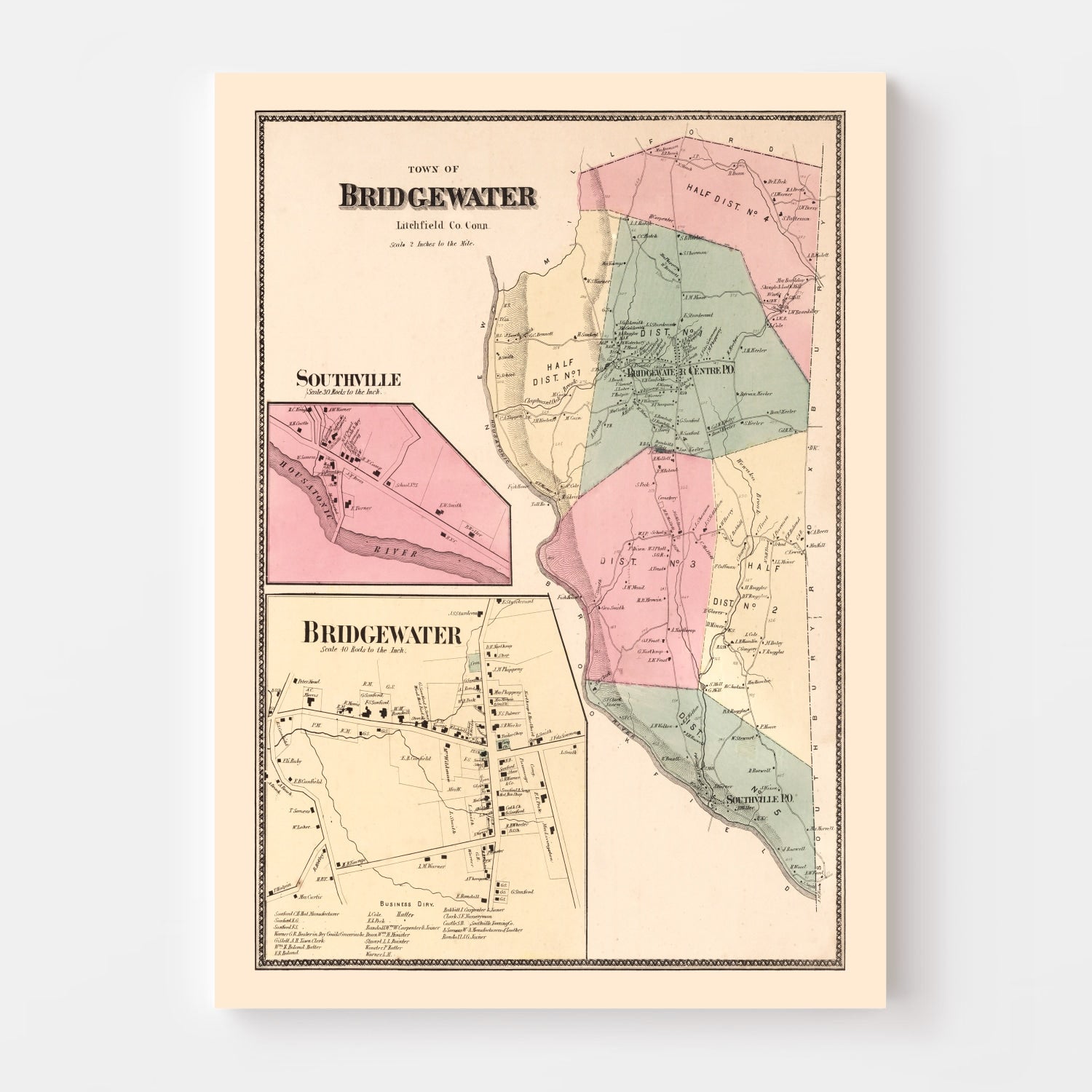 Vintage Map of Southville, Connecticut 1867