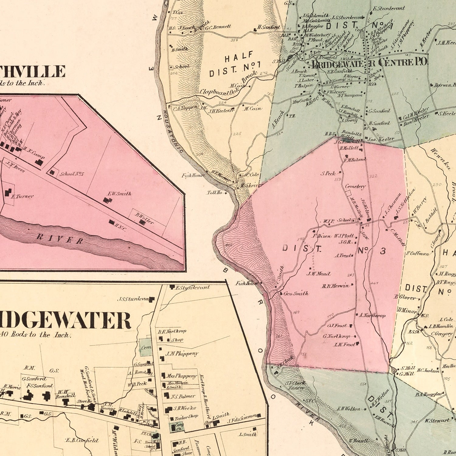 Vintage Map of Southville, Connecticut 1867