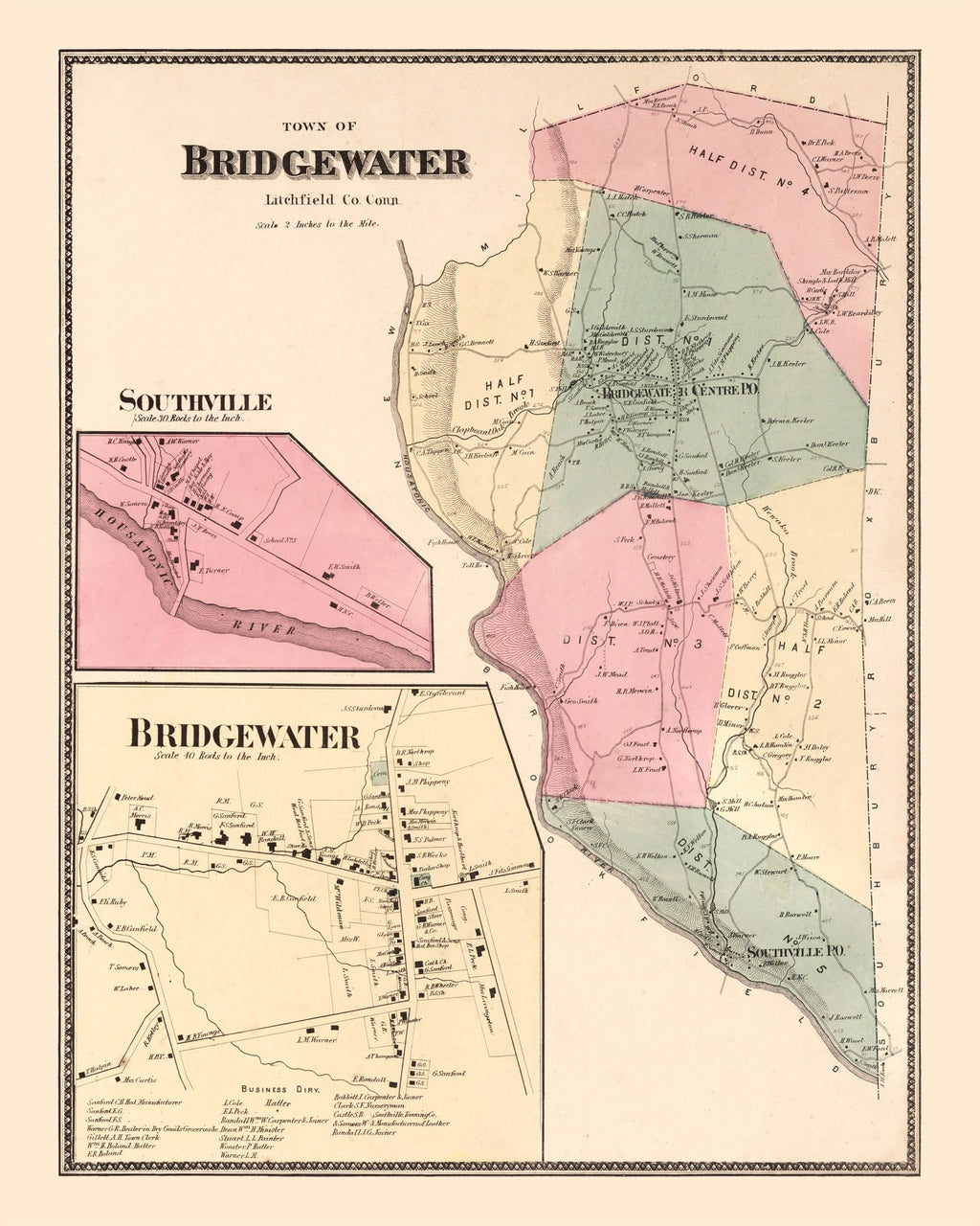 Vintage Map of Southville, Connecticut 1867