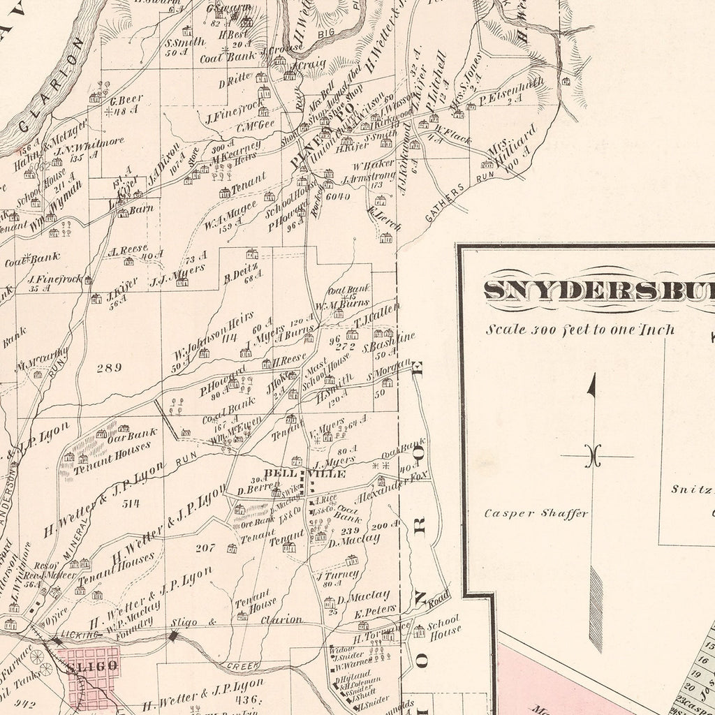 Vintage Map of Snydersburg, Pennsylvania 1877