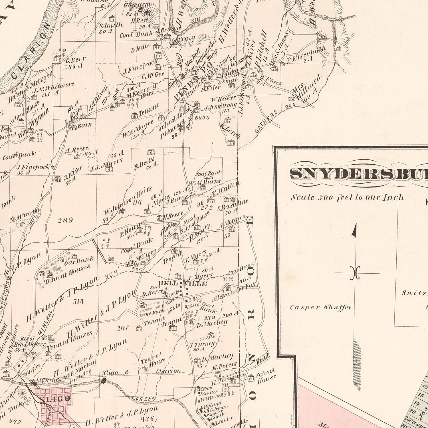 Vintage Map of Snydersburg, Pennsylvania 1877