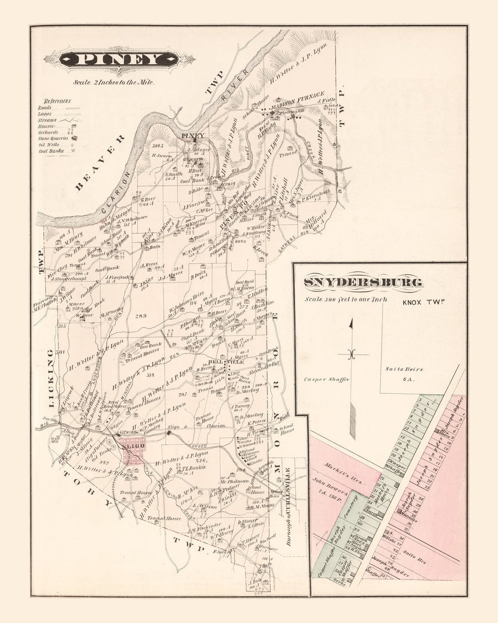 Vintage Map of Snydersburg, Pennsylvania 1877