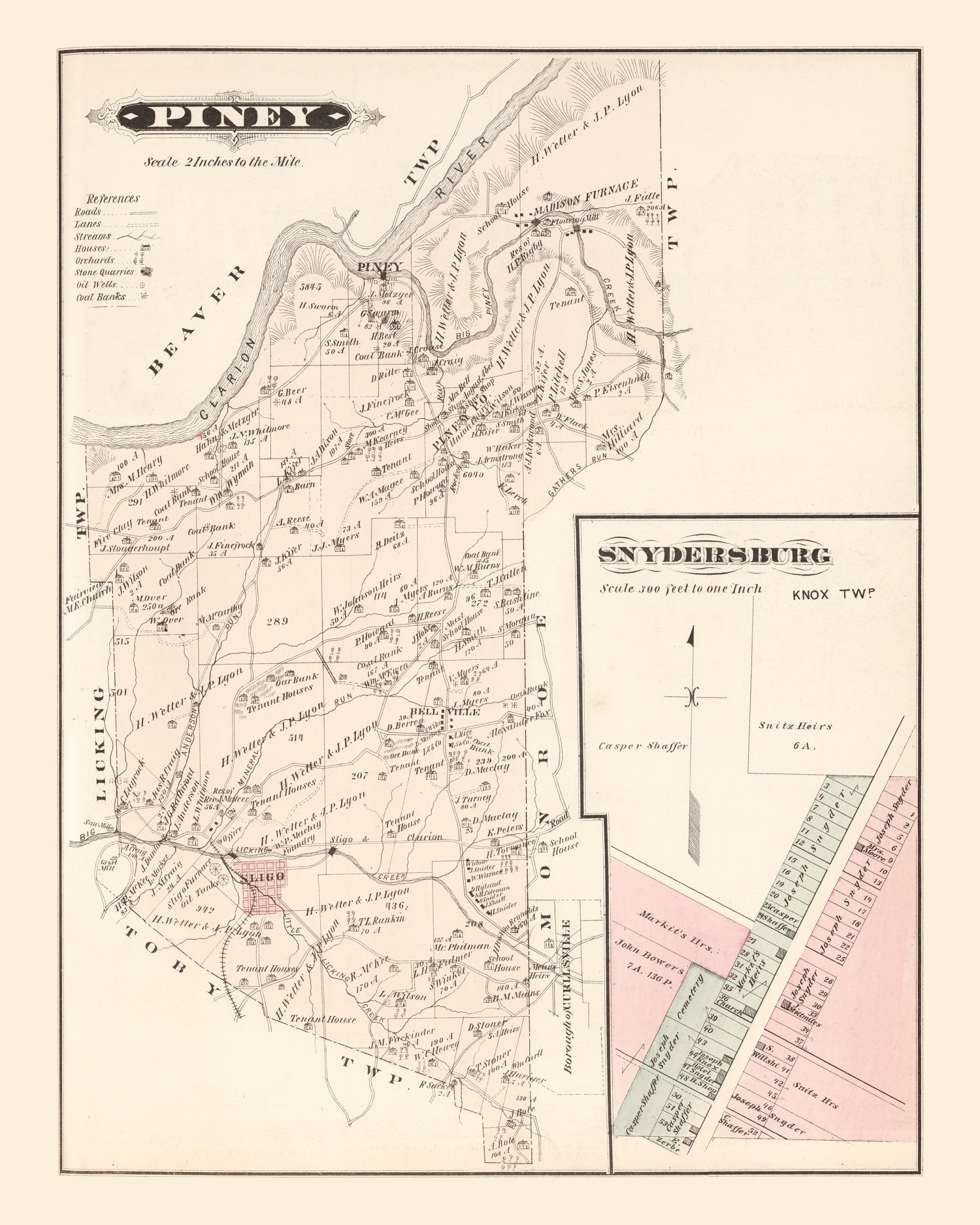 Vintage Map of Snydersburg, Pennsylvania 1877