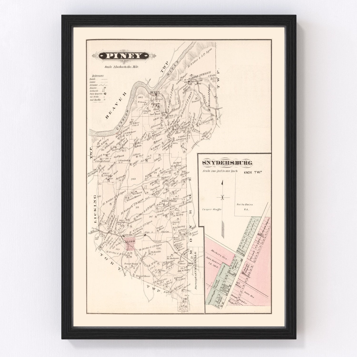 Vintage Map of Snydersburg, Pennsylvania 1877
