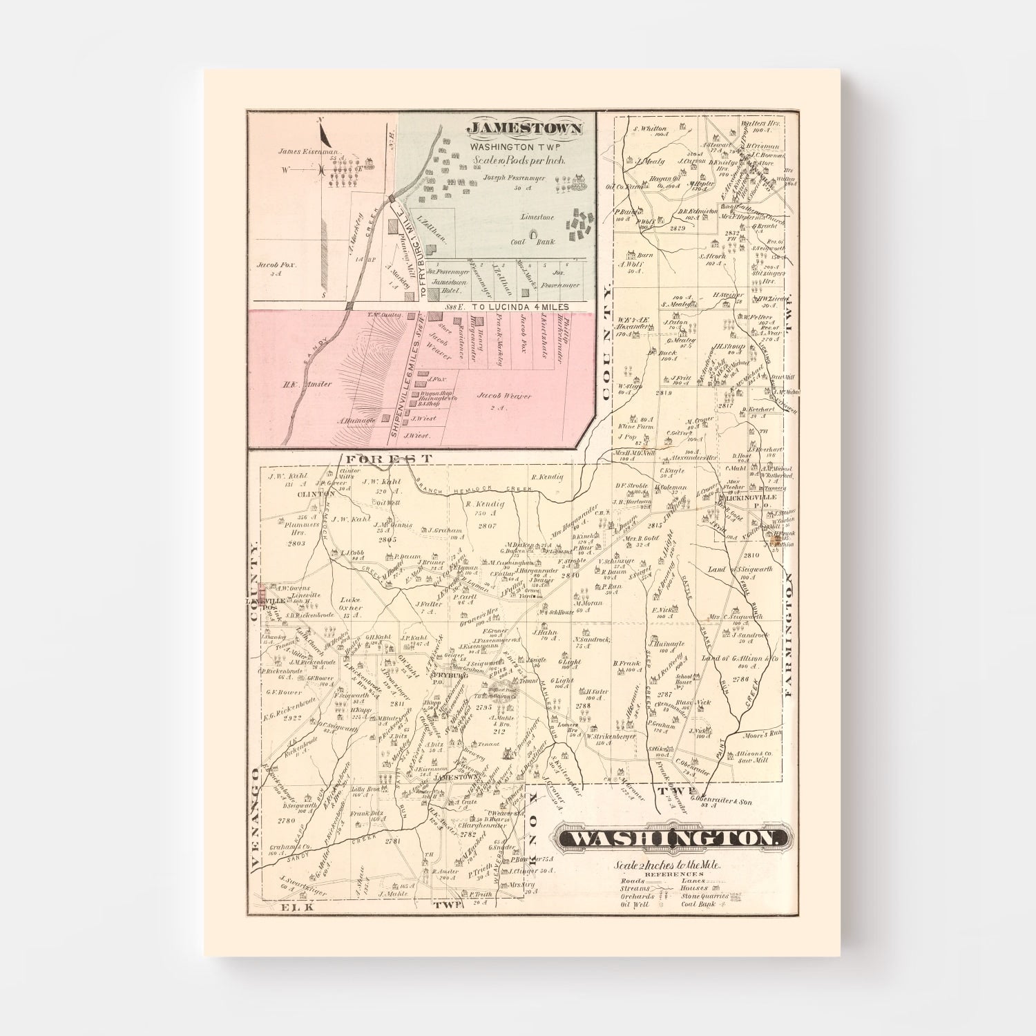Vintage Map of Jamestown, Pennsylvania 1877