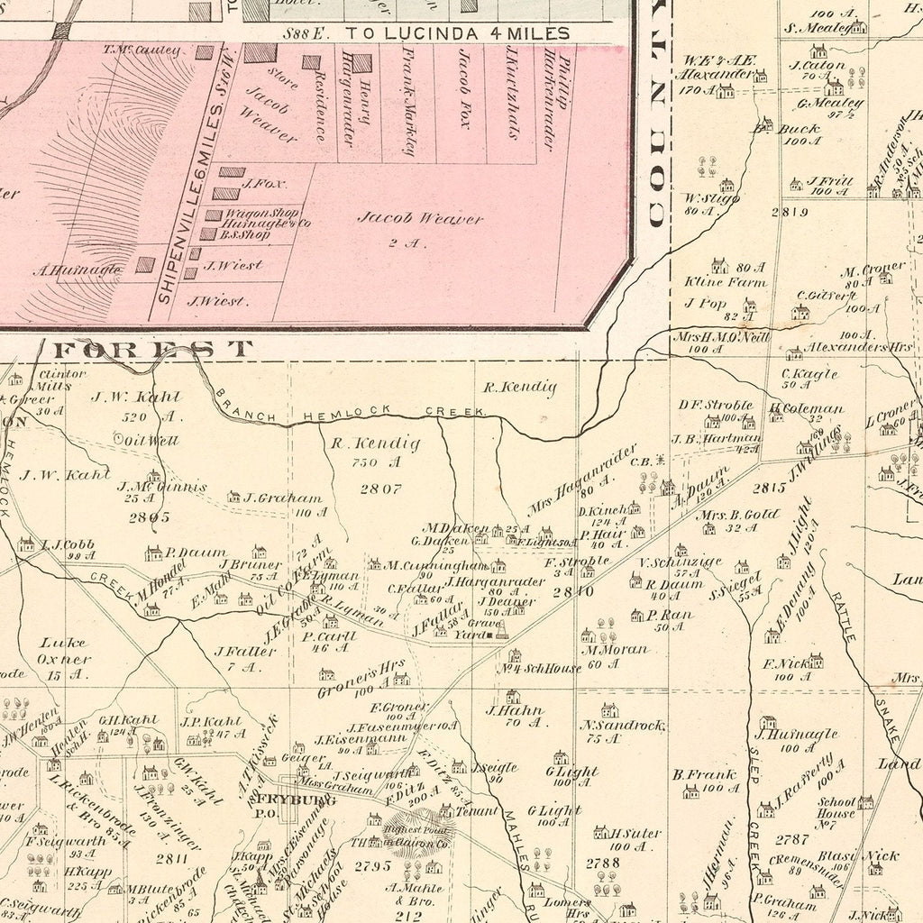 Vintage Map of Jamestown, Pennsylvania 1877