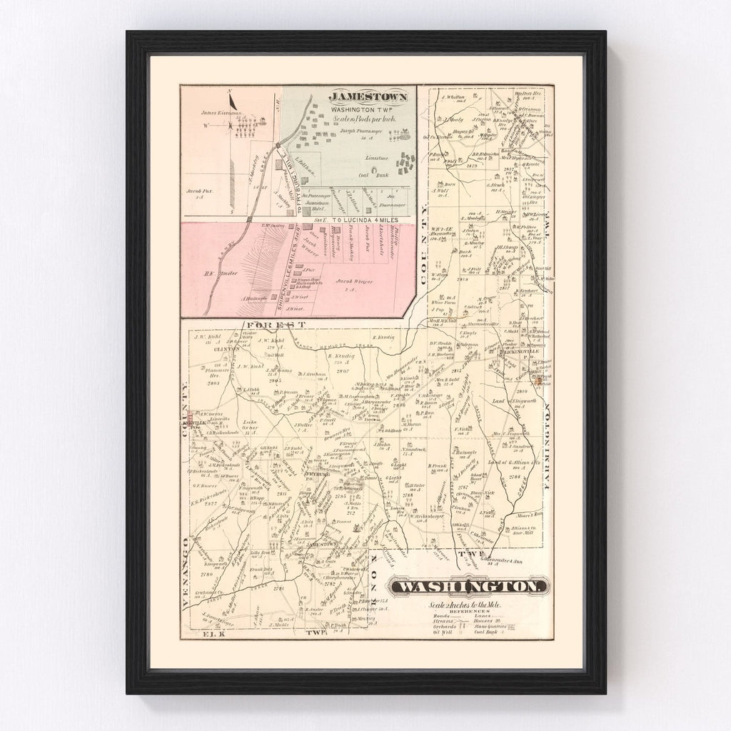 Vintage Map of Jamestown, Pennsylvania 1877
