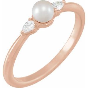 14K Rose Gold Cultured White Akoya Pearl & 1/10 CTW Natural Diamond Ring