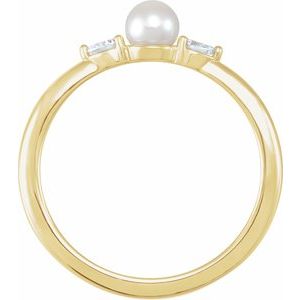 14K Yellow Gold Cultured White Akoya Pearl & 1/10 CTW Natural Diamond Ring