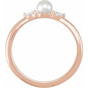 14K Rose Gold Cultured White Akoya Pearl & 1/10 CTW Natural Diamond Ring