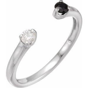 14K White Gold Natural Black Onyx & 1/10 CT Natural Diamond Negative Space Ring