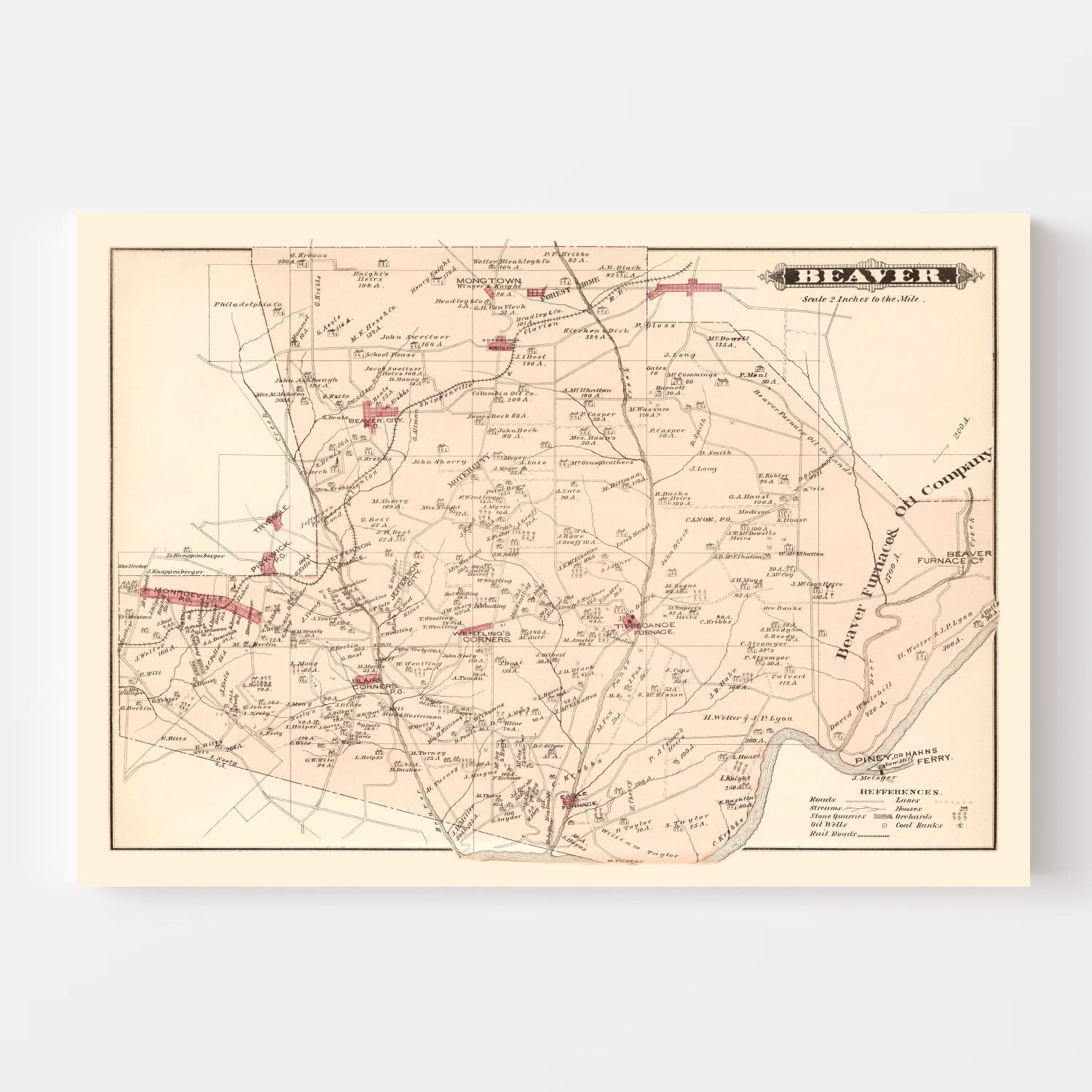 Vintage Map of Beaver, Pennsylvania 1877