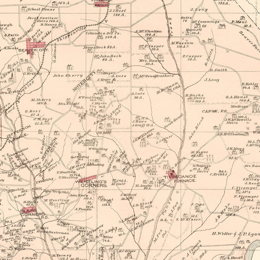 Vintage Map of Beaver, Pennsylvania 1877