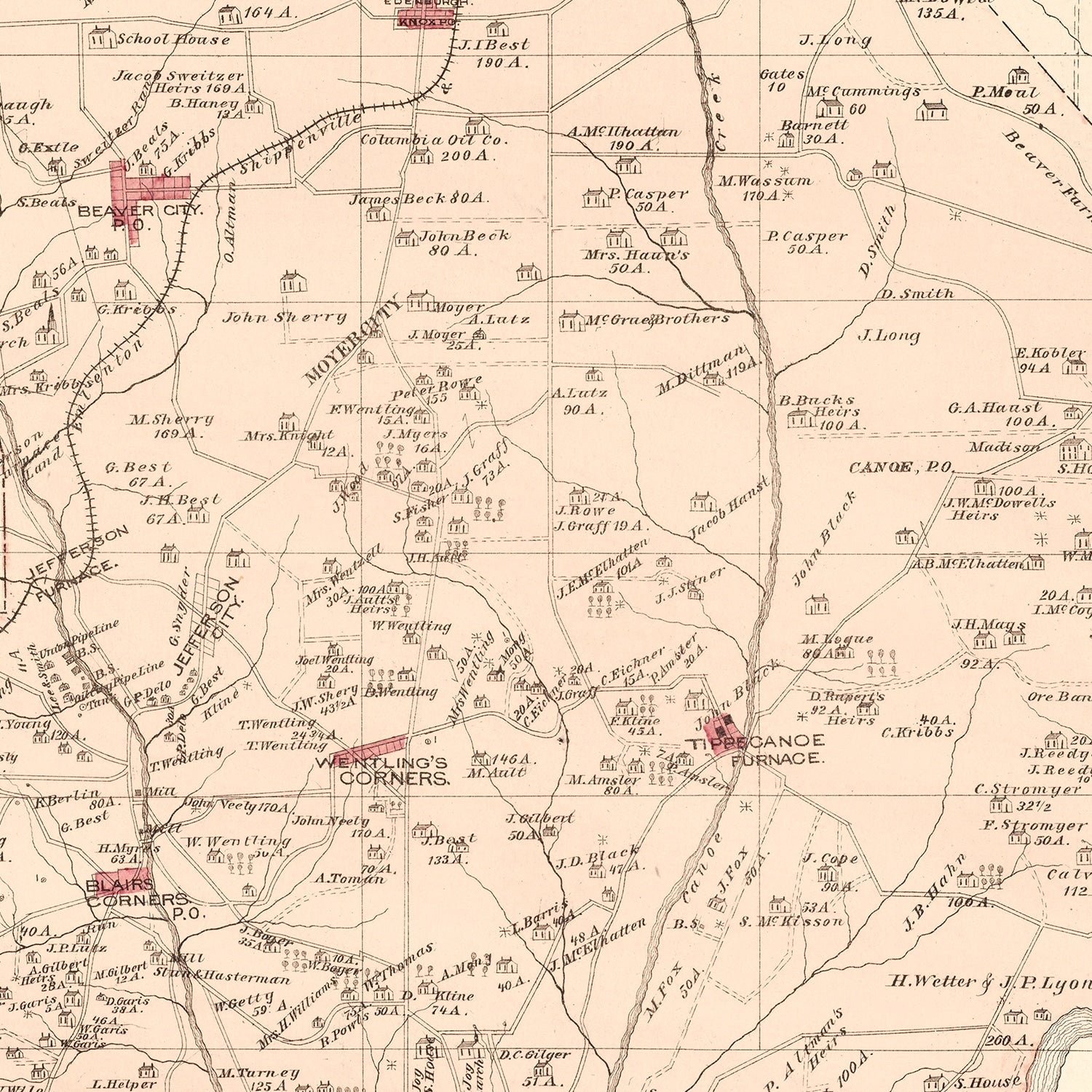 Vintage Map of Beaver, Pennsylvania 1877
