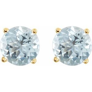 14K Yellow Gold 6 mm Natural Aquamarine Earrings – image 2