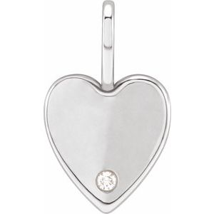 14K White Gold .02 CT Natural Diamond Engravable Heart Charm/Pendant