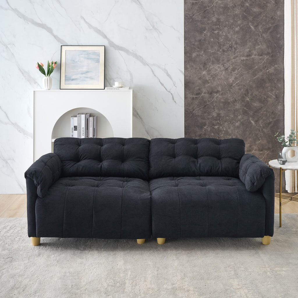 French retro cloud fabric double-seat creamy style straight-line sofa for the living room.