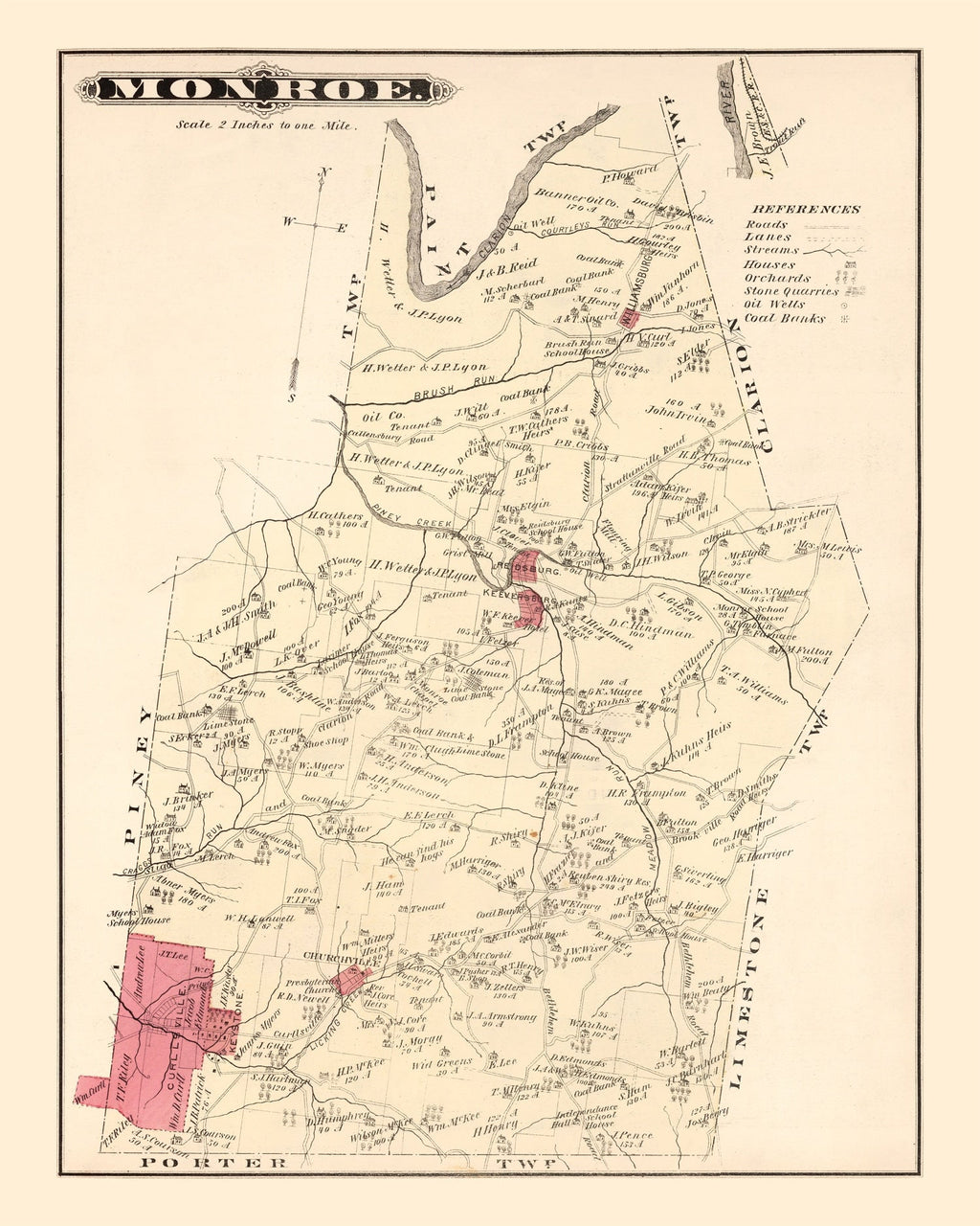 Vintage Map of Monroe, Pennsylvania 1877