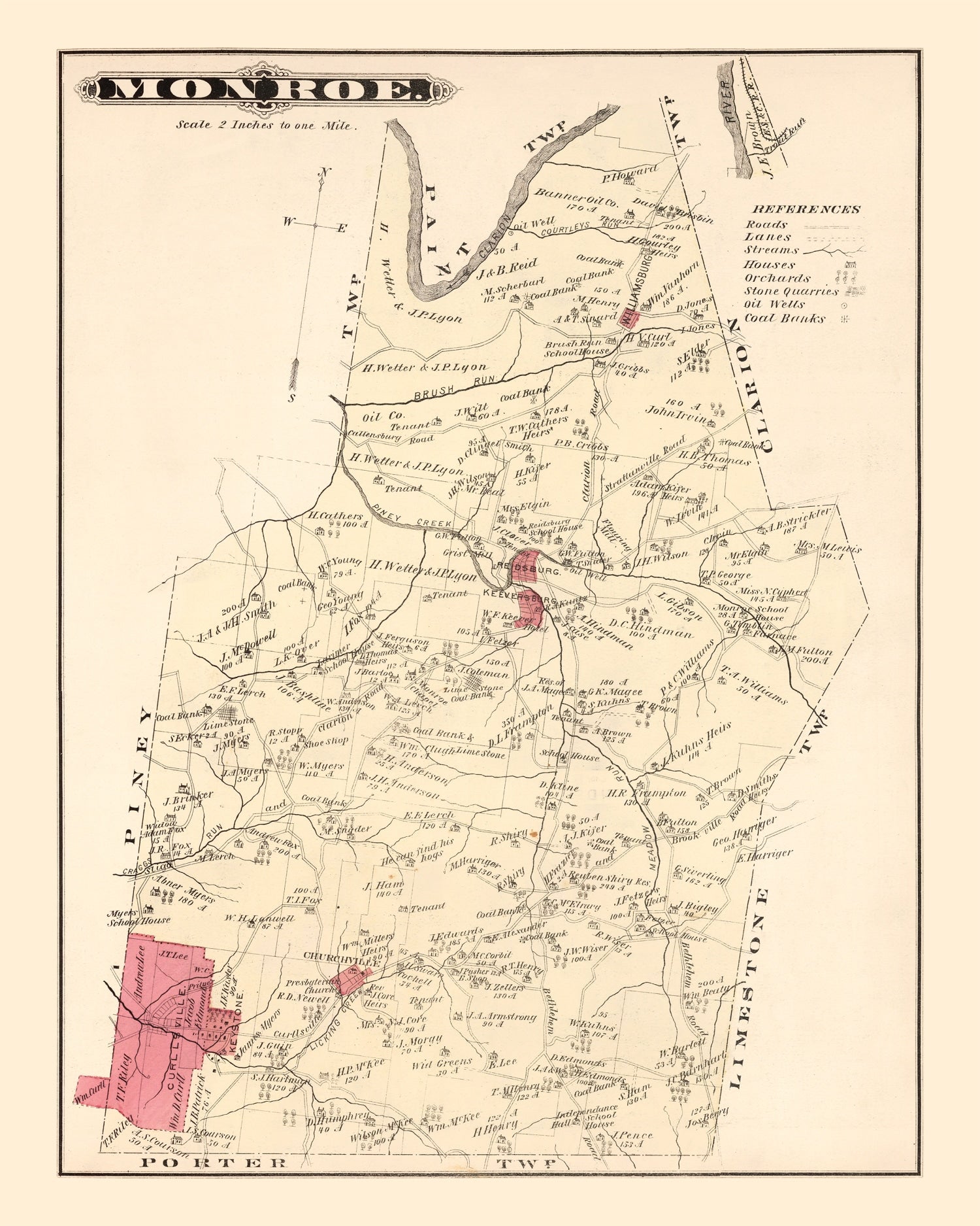 Vintage Map of Monroe, Pennsylvania 1877