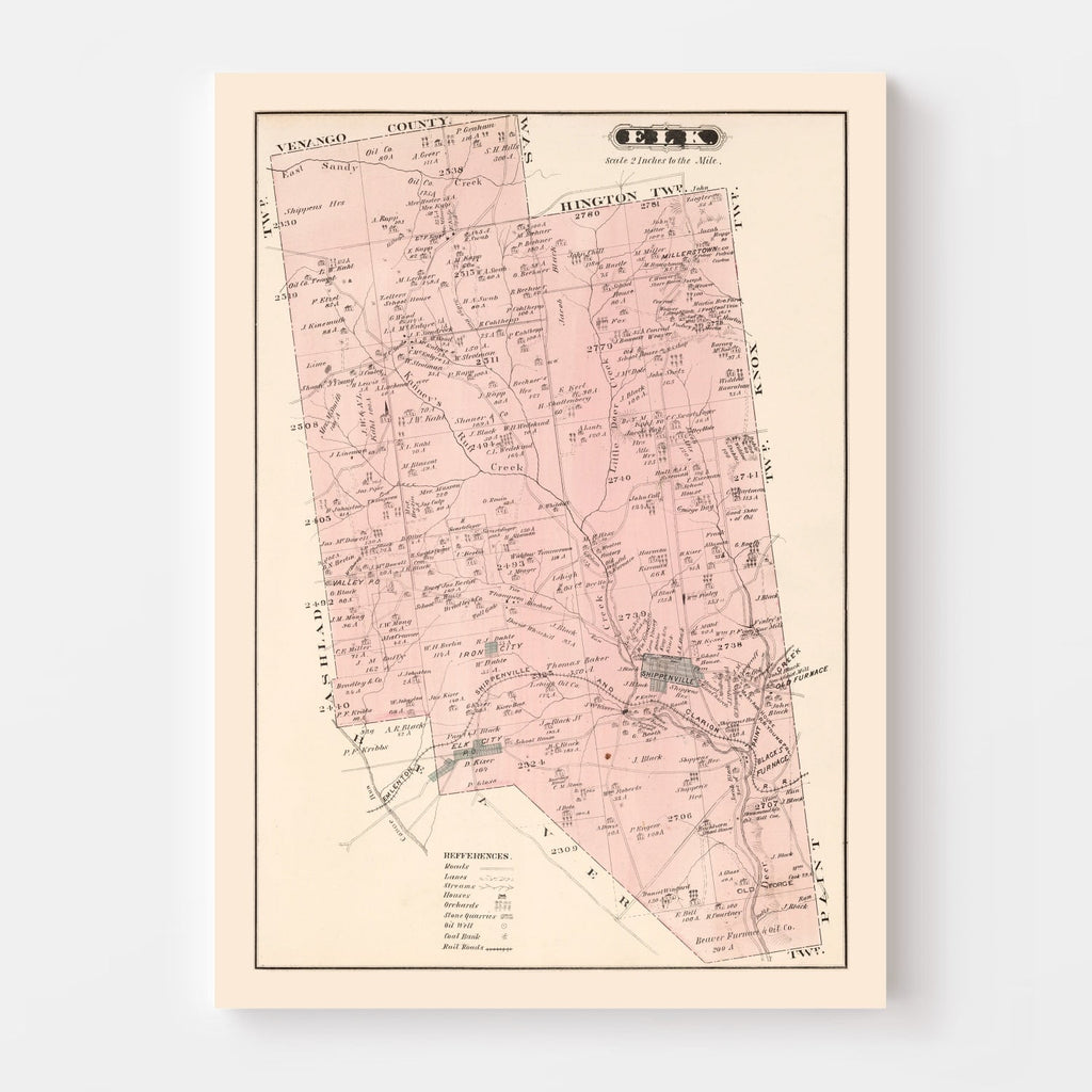 Vintage Map of Elk, Pennsylvania 1877