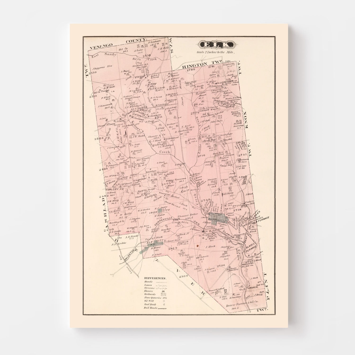 Vintage Map of Elk, Pennsylvania 1877