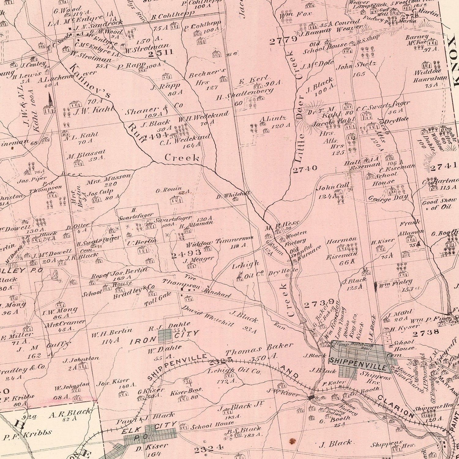 Vintage Map of Elk, Pennsylvania 1877