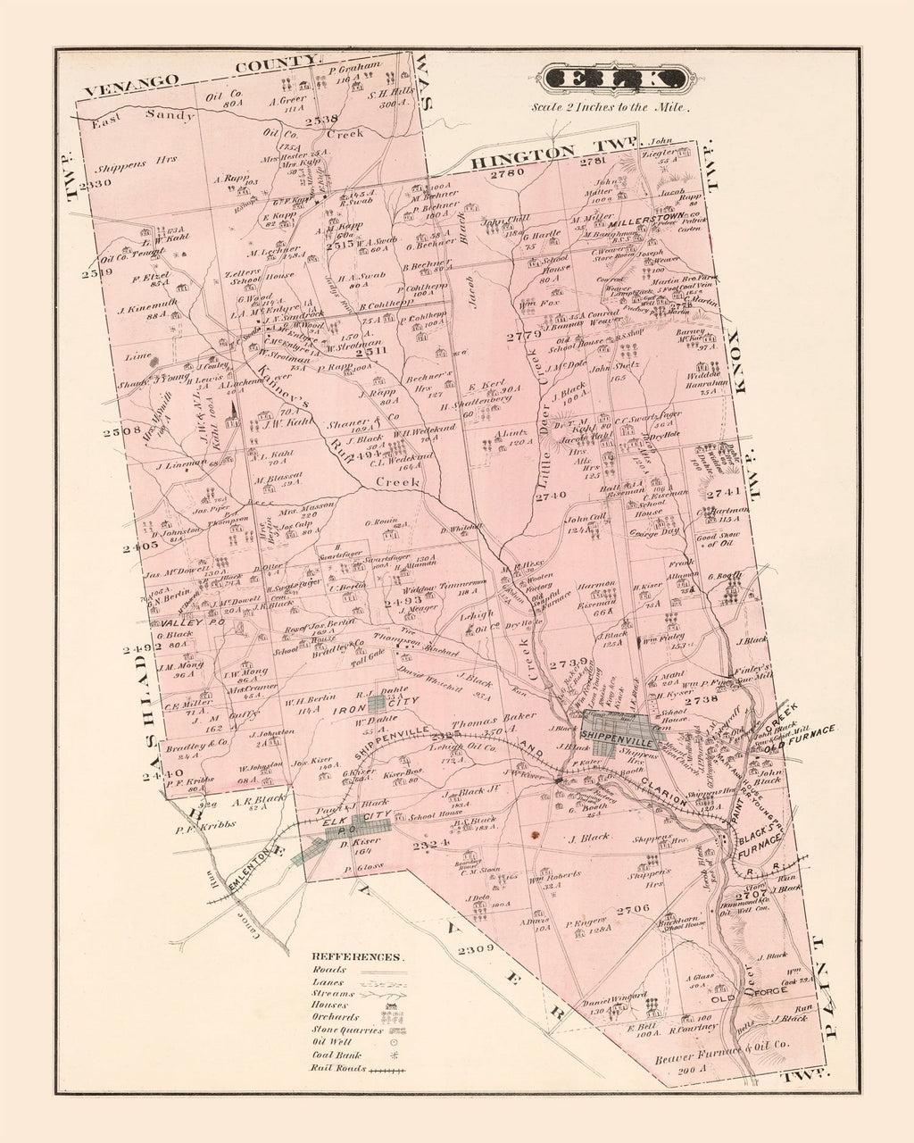 Vintage Map of Elk, Pennsylvania 1877