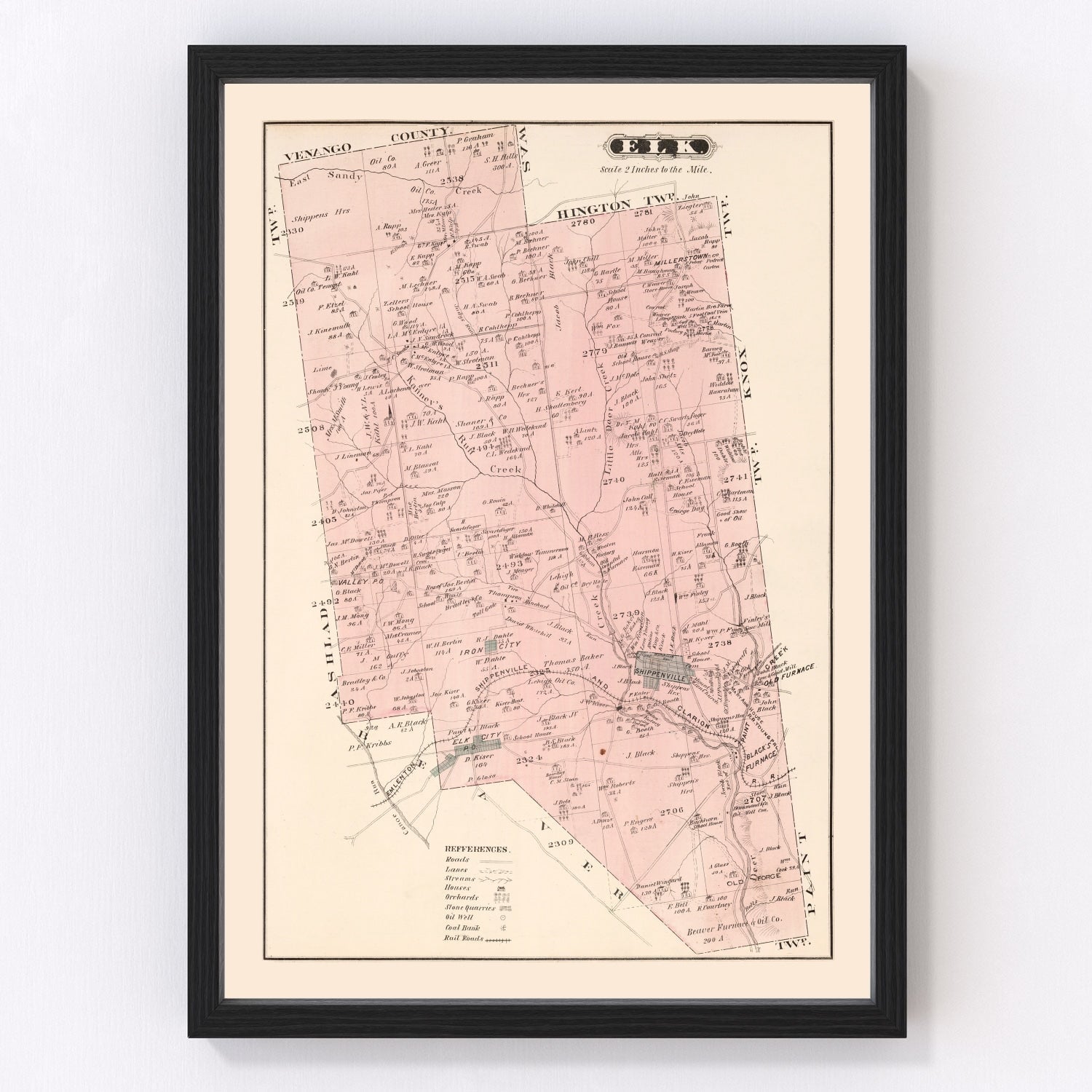 Vintage Map of Elk, Pennsylvania 1877