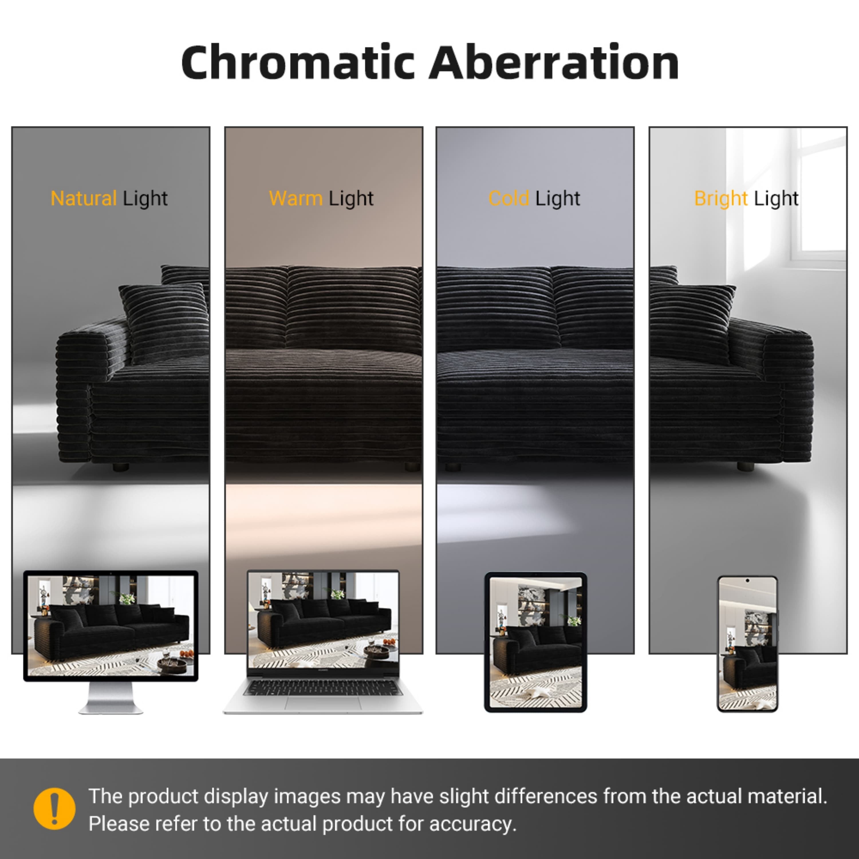 104.3 ' Plush Corduroy 4-Seat Sofa, Modern Comfy Upholstered Sofa Cloud Couch, Deep Seat Couches with Soft Pillows and 2 Ottomans, Convertible Sofa Lounge Chair, for Living Room,Apartment,Office,Black