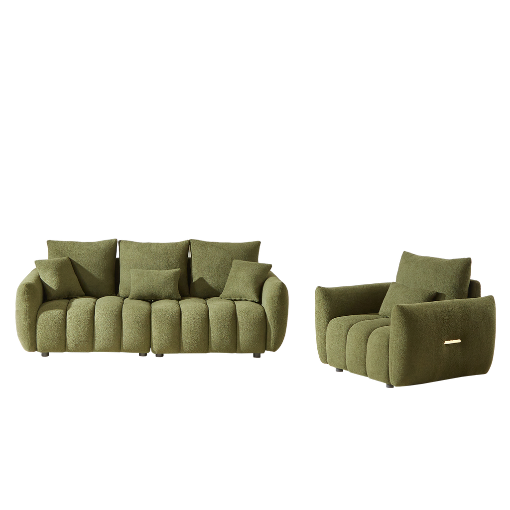 3 Seater + 1 Seater Combo Sofa Modern Living Room Sofa, Teddy Sofa, Wooden Frame, 4 Cushions, Apartment Sofa Furniture