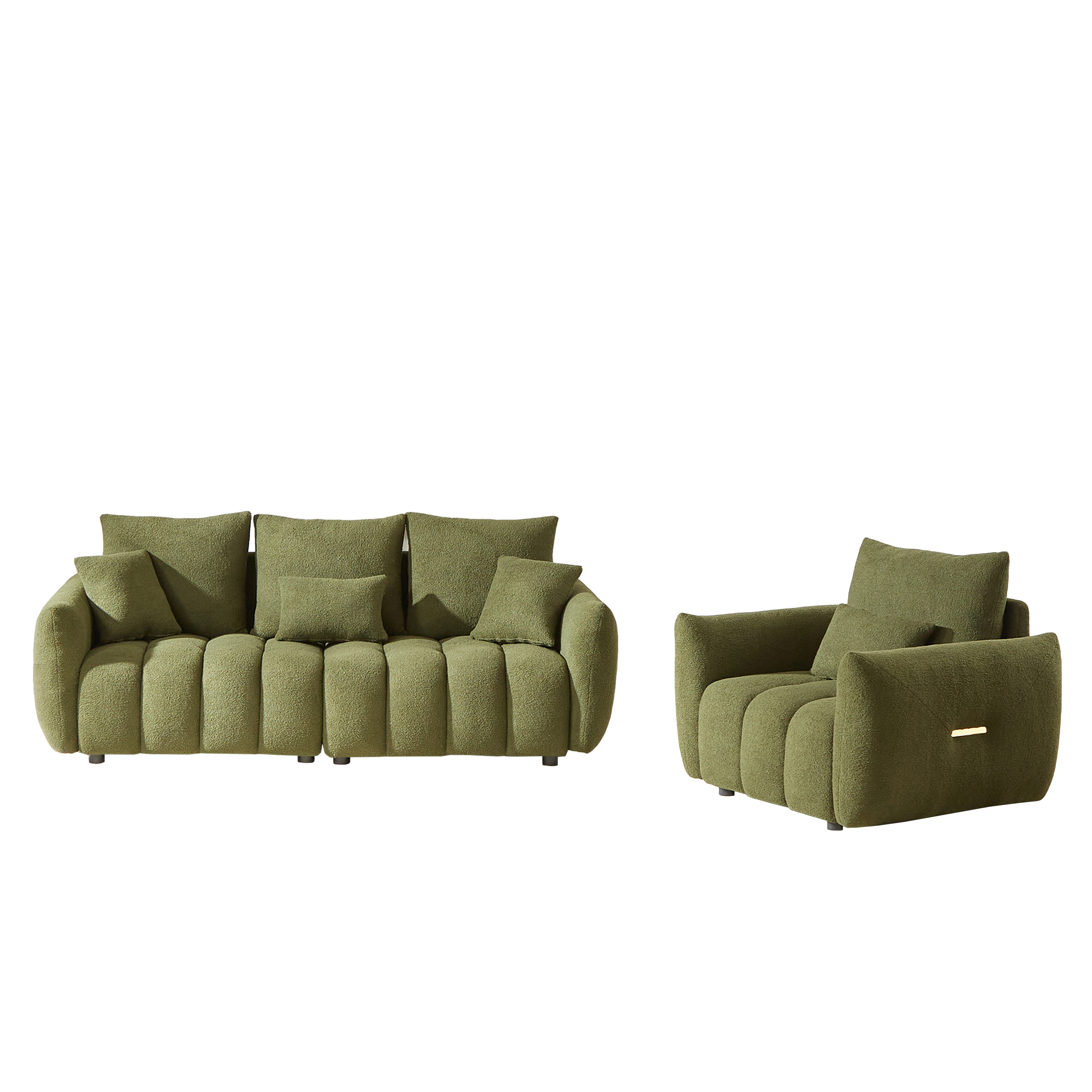 3 Seater + 1 Seater Combo Sofa Modern Living Room Sofa, Teddy Sofa, Wooden Frame, 4 Cushions, Apartment Sofa Furniture