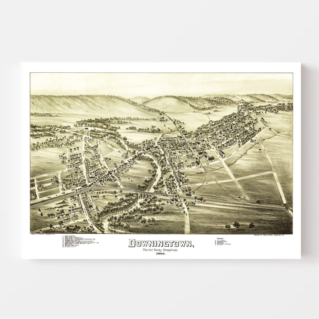 Vintage Map of Downington, Pennsylvania 1893