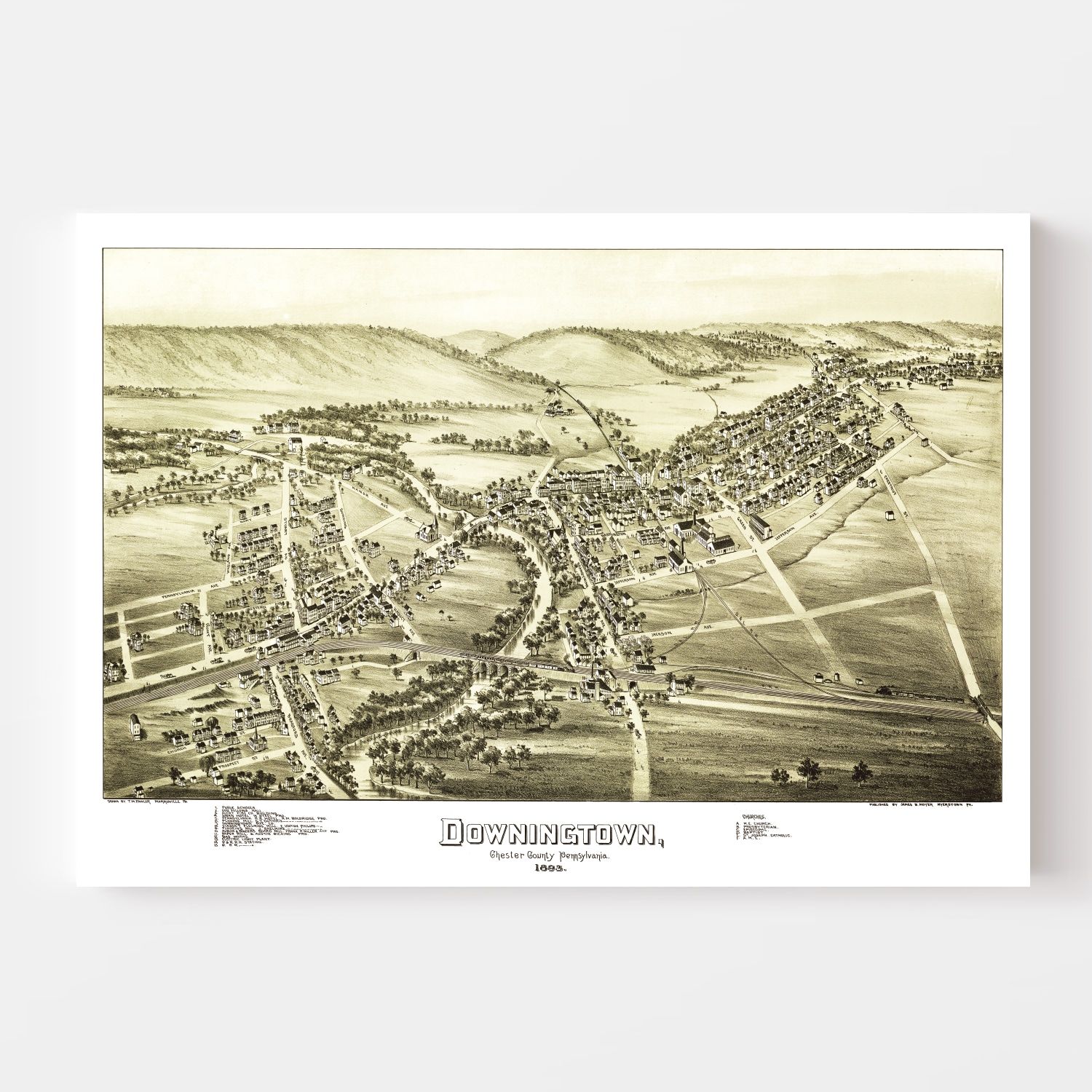 Vintage Map of Downington, Pennsylvania 1893