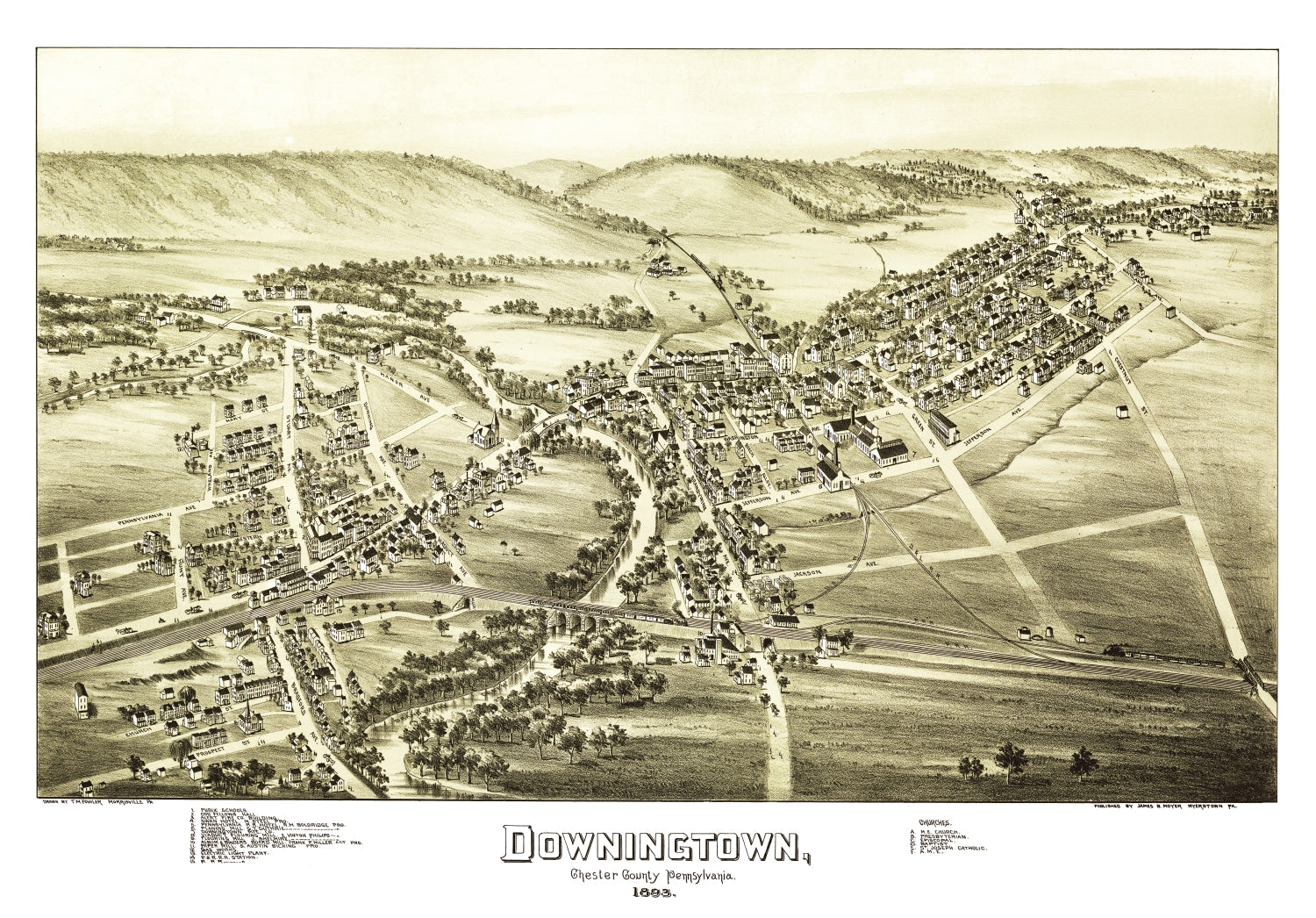 Vintage Map of Downington, Pennsylvania 1893